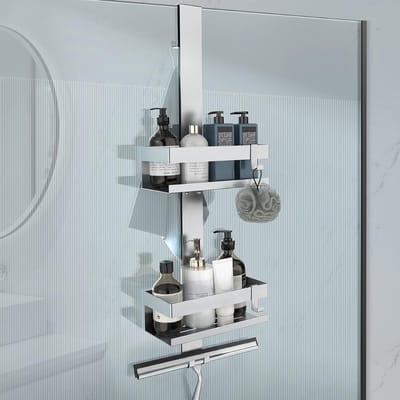 Aurixi® Doucherek aan Douchewand - Hangend Badkamerrek – Deurrek Met Mandjes – Zilver - 10cm x 23cm x 66cm
