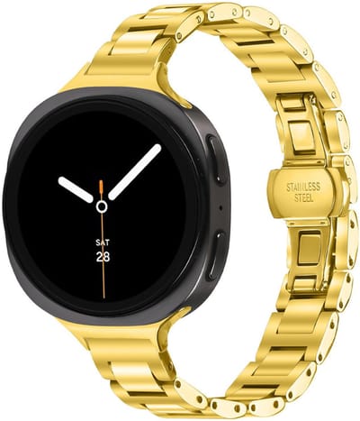 Stalen bandje - geschikt voor Samsung Galaxy Watch 8 (40mm) / Galaxy Watch 8 (44mm) / Galaxy Watch 8 Classic - smalle rvs schakelband met vlindersluiting - goud