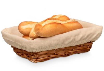 Kipit Broodmandje met stof - riet/canvas - bruin - 28 x 18 x 8 cm - landelijke stijl - Broodjes serveren