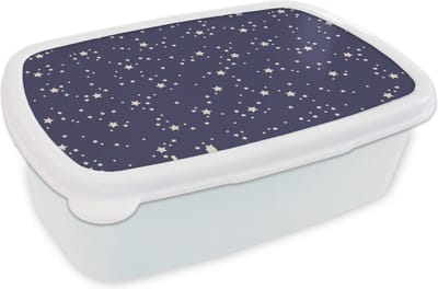 Broodtrommel Wit - Lunchbox - Brooddoos - Sterrenhemel - Ruimte - Patroon - Kinderen - 18x12x6 cm - Volwassenen