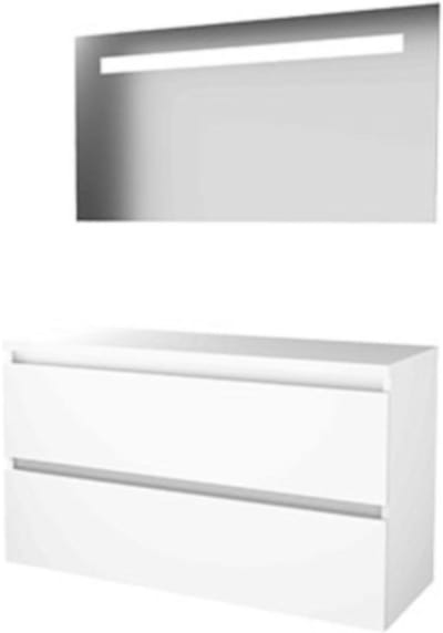 Basic-Line Economic 46 Badkamermeubelset - 120 x 46 cm - Greeploos - 2 Lades - Wastafelblad - Spiegel met LED Verlichting - Ice White