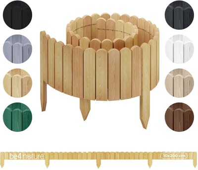 be4nature Flexibele houten border 10 x 200 cm Lichtbruin Geïmpregneerde rolborder plantenrand tuinhek decor palissade graskant