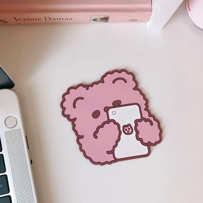 Dessous de verre en silicone motif animal de dessin animé, mignon, léger, antidérapant, coloré, ours Phone Bear