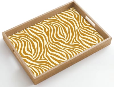 Dienblad hout 50x35 cm - Schootdienblad - Zebra - Klassiek - Oker - Geel - Borrelplank rechthoek - Plateau dienbladen