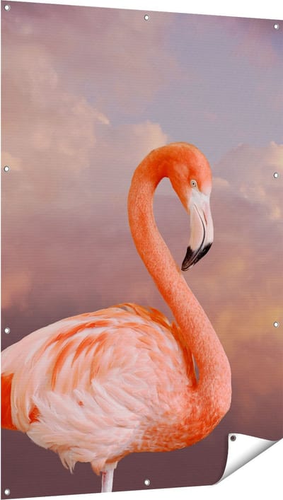 Gards Tuinposter Roze Flamingo in de Wolken - 100x150 cm - Tuindoek - Tuindecoratie - Wanddecoratie buiten - Tuinschilderij