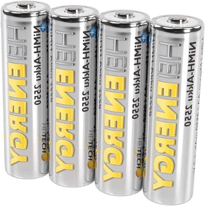 Heitech Mignon AA-batterij, 2550 mAh, 1,2 V, NiMH, TÜV-getest, 4 stuks, oplaadbare batterijen met lage zelfontlading, accu's voor apparaten met een hoog stroomverbruik