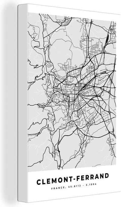 Canvas Schilderij Frankrijk - Clemont-Ferrand - Stadskaart - Plattegrond - Kaart - 20x30 cm - Wanddecoratie
