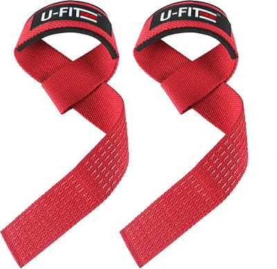 U Fit One Rood Lifting Straps - Anti Slip Deadlift Straps - Padded straps - Bodybuilding - Gewichtshef - Powerlifting - Wrist wraps - Fitness - Lifting belt - Gym straps