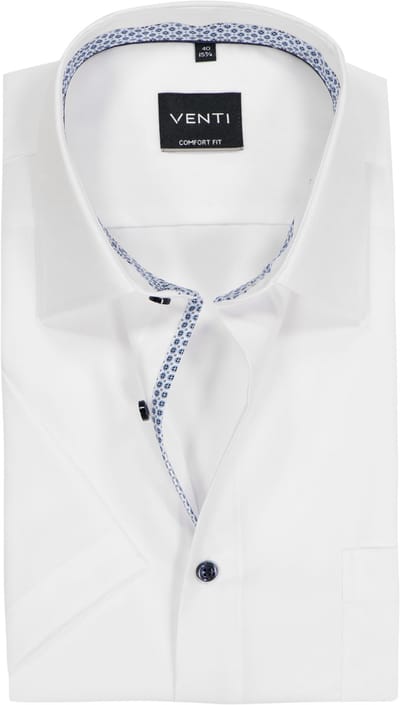 VENTI CASA MODA comfort fit overhemd - korte mouw - structuur - wit - Strijkvrij - Boordmaat: 40 (EU maat: M)