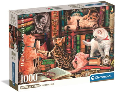 Clementoni Legpuzzel Curious Whiskers - Puzzel 1000 Stukjes Katten - High Quality Collection - Compact Box - Puzzels en Legpuzzels voor Volwassenen