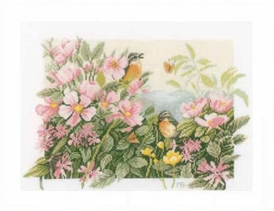 Telpakket kit Vogeltjes en wilde rozen  - Lanarte - PN-0157494