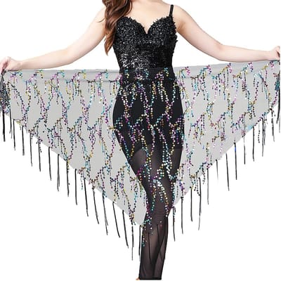 Dailygoods- Heupsjaal Glinsterende Pailletten - Buikdans Accessoire - Festival Kostuum - Chiffon - Verstelbare Riem - Lengte 150 cm - Buikdansrok