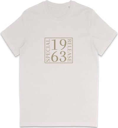 T Shirt Geboortedatum 1963 Print - Heren en Dames - Tekst Speciale Uitgave - Wit (Vintage) Maat S