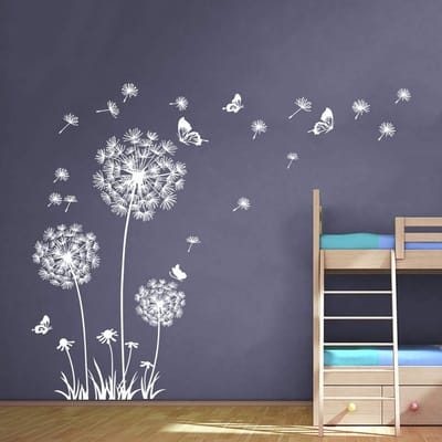 Dailygoods- Muursticker Paardenbloem - Muursticker Vlinder - Muurstickers Kinderkamer - Wanddecoratie Woonkamer - Wanddecoratie Slaapkamer - 100% Vriendelijk Vinyl