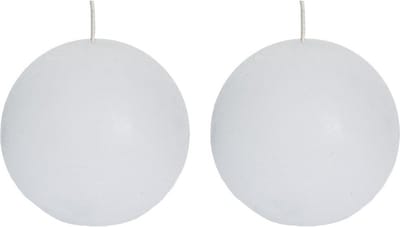 Spaas rustieke bolkaars - wit - 2x - D8 cm - 24 branduren - ronde kaarsen