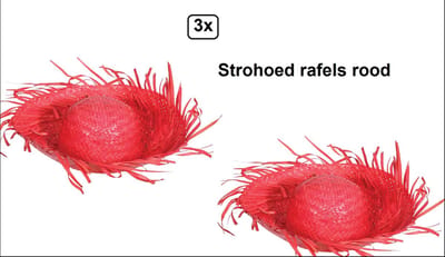 3x Strohoed Summer rafel rood - stro hoed zomers strand hawai tropical carnaval optocht thema feest festival