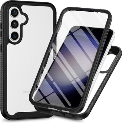 Exobox Geschikt voor Samsung Galaxy 24 FE 5G - Met ingebouwde screenprotector - Back Cover Hoesje - Zwart