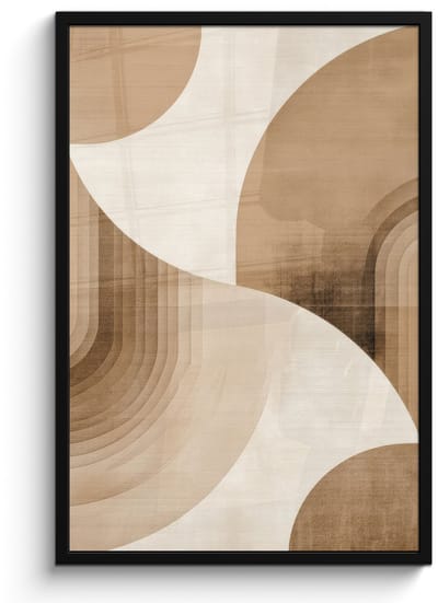 Poster in lijst - Fotolijst 60x90 cm - Posters - Retro - Geometrische lagen - Aardetinten - Posterlijst zwart - Decoratie - Wanddecoratie woonkamer - Muurdecoratie slaapkamer