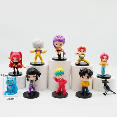 TheAnime Chasseurs de Démons 10 pièces Figurine Rumis Miras Zoeys Tigre Figurine Jouet Décoration de Bureau Statues Ornement Cadeau d'Anniversaire Pour Ki beige