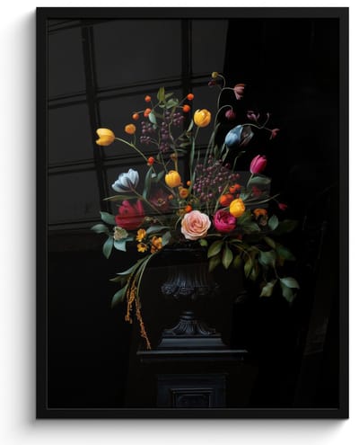 Poster in lijst - Fotolijst 50x70 cm - Posters - Klassiek - Vaas - Boeket - Bloemen - Posterlijst zwart - Decoratie - Wanddecoratie woonkamer - Muurdecoratie slaapkamer