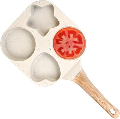 Omeletpan 4-gaats - Eierkoekenpan hart - Ontbijt maken - Antiaanbaklaag - 4 porties - Crèmekleurig