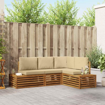 vidaXL - Buiten - bank - set - met - kussen - 4 - Stuk - Natuurlijk - en - Beige