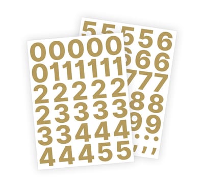 Cijfer stickers / Plaknummers - Stickervellen Set - Metallic Goud - 4cm hoog - Geschikt voor binnen en buiten - Standaard lettertype - Glans