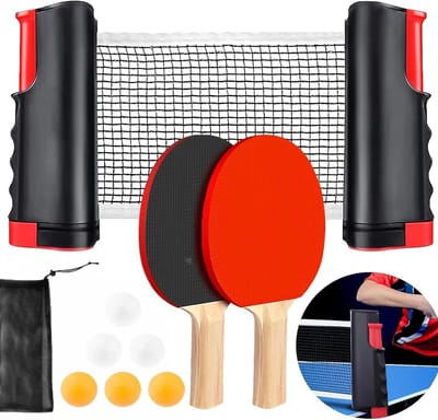 Complete Set voor Tafeltennis met Uitschuifbaar Net, 2 Bats, 6 Ballen en Draagtas voor Binnen en Buiten Spelletjes