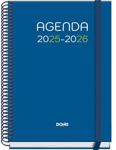 Dohe - Schoolagenda 2025 2026 - Dag per Pagina, Formaat A5 (15x21 cm), Spaans en Engels, September tot Juni, Spiraalbinding en Elastieksluiting, Harde Kaft, 4 Stickervellen - PRIME Logic