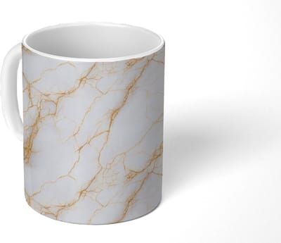 Mok - Koffiemok - Wit - Goud - Marmer print - Aders - Mokken - 350 ML - Beker - Koffiemokken - Theemok
