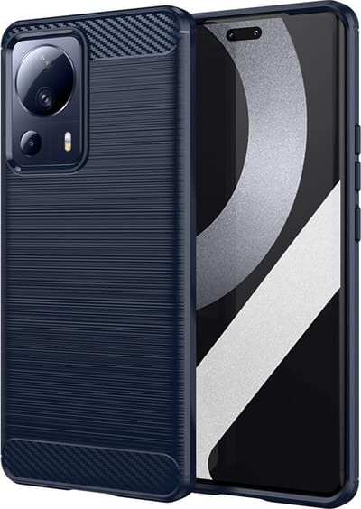 MobyDefend Hoesje - Geschikt voor Xiaomi 13 Lite - TPU Backcover - Geborstelde Metaal & Carbon-Look - Blauw