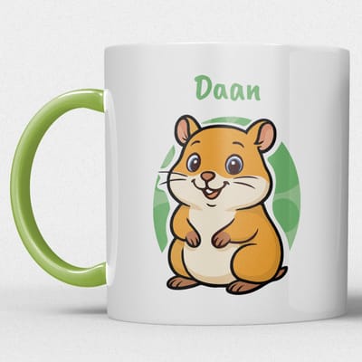 kindermok/kinderbeker | gepersonaliseerd met naam | met hamster | groen | Schattige illustraties