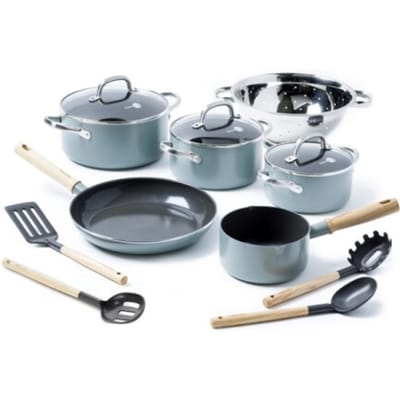 GreenPan Mayflower Koekenpannenset 13-delig - 13/18/20/24/28cm - 1.6/2.6L - PFAS-vrije antikleeflaag - Pannenset inductie - Keramische pan - Niet ovenbestendig - Koudgrepen - Blauw