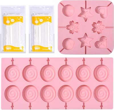 Siliconen Bakvorm voor Lollypop - 2 Stuks, Anti-aanbak, Inclusief 40 Sticks voor Chocolade en Koekjes Lollipops - Perfect voor Feestjes en Bakplezier