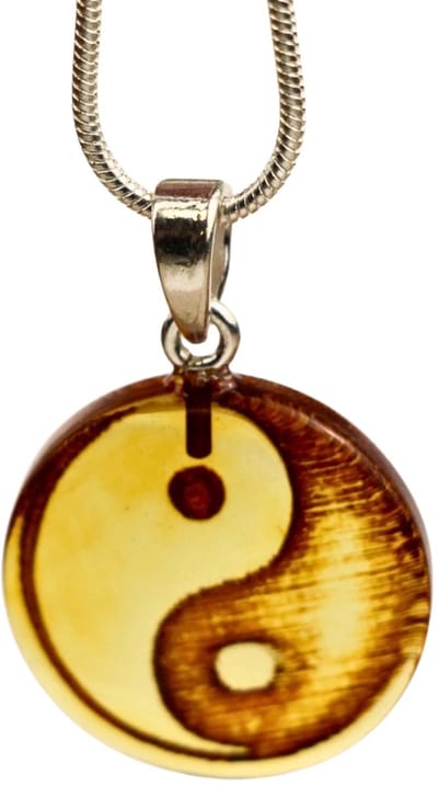 Barnsteen yin yang hanger met 925 sterling zilveren hanger (Amber)