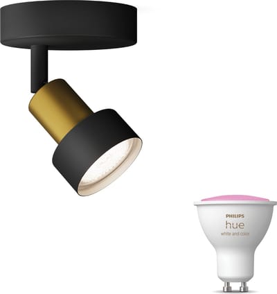 Philips Hue Conduit Opbouwspot (Zwart/Goud) - Wit en Gekleurd Licht - Wandspot of Plafondspot met 1 Lichtpunt - GU10 - Hue White and Color Ambiance