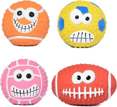 Famanu – Piepende latex hondenballen – Zacht en veerkrachtig – Set van 4