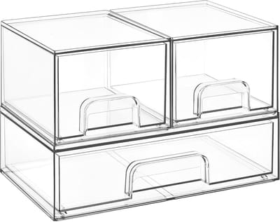 Doorzichtige opbergdoos met 3 lades, ruimtebesparende make-up organizer voor badkamer en bureau