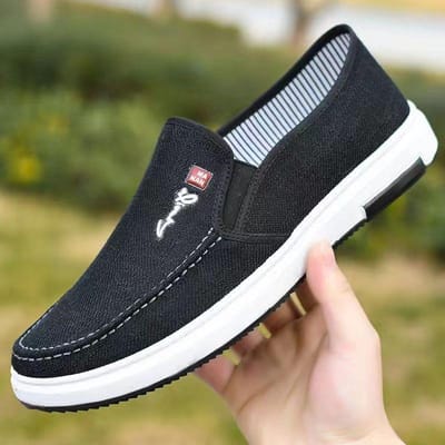 Canvas herenschoenen met zachte zolen Casual ademend Comfortabele schuifmouwen Stoffen herenschoenen Oxford herensneakers 39 black