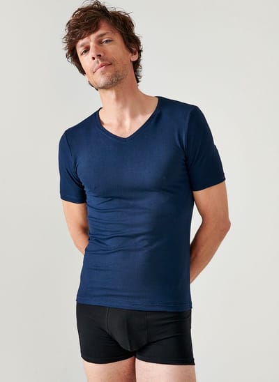 Damart - T-shirt met korte mouwen en V-hals Thermolactyl Sensitive - Heren - Blauw - S