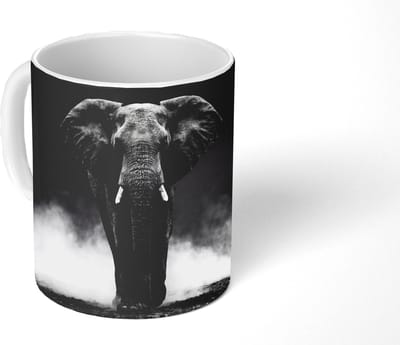 Mok - Koffiemok - Olifant - Zwart - Wit - Rook - Mokken - 350 ML - Beker - Koffiemokken - Theemok