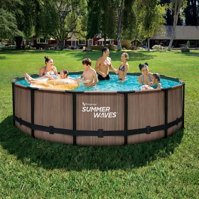 Summer Waves Frame Zwembad Rond - ⌀427 x 107 cm - zwembaden - Inclusief Filterpomp - zwembadpomp - Filterpatroon - Ladder - Afdekzeil - Grondzeil - Onderhoudsset
