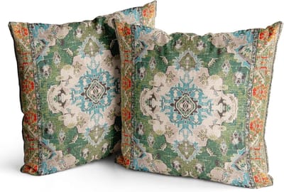 Set van 2 Bohemian Kussenhoezen 45x45cm Decoratieve Vierkante Kussens voor Bank, Auto en Slaapkamer - Groen en Stijlvol Design