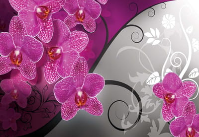 Fotobehang Flowers Floral Orchids Pattern | XL - 208cm x 146cm | 130g/m2 Vlies