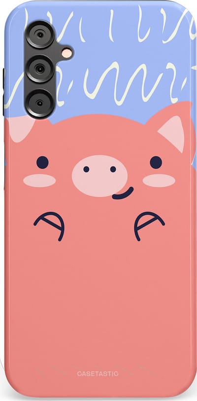 Casetastic hoesje geschikt voor Samsung Galaxy A14 (2023) 5G / Samsung Galaxy A14 (2023) 4G - Dubbellaagse bescherming - Knuffel van varken - Fashion Case - Koraal Lichtblauw