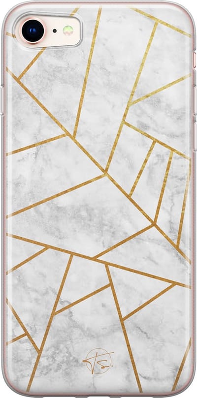 Hoesje geschikt voor iPhone SE (2020) - Geometrisch marmer - Soft Case - TPU - Marmer - Grijs - Mooie Telefoonhoesjes