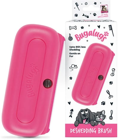 Bugalugs Deshedding Brush – Ontklittings- en Verzorgingsborstel voor Honden, Katten en Paarden – Antislip Handvat - Roze