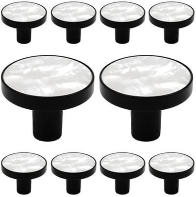 10 X MSQDESIGN - Kastknop Zwart Wit - Kastknoppen Zwart Wit - Wite Deurknopjes voor kast - Meubelknop Zwart - Deurknopjes Zwart Wit - Meubelknop Zwart - Meubelknoppen Zwart - Deurknopjes Zwart - Deurknoppen Zwart - Ladeknoppen voor deurtjes