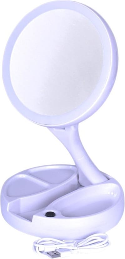 Make-up spiegel opvouwbaar met LED licht 16 cm wit - Grimeerspiegel