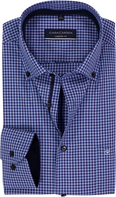 CASA MODA comfort fit overhemd - popeline - blauw geruit - Strijkvriendelijk - Boordmaat: 51 (EU maat: 5XL)